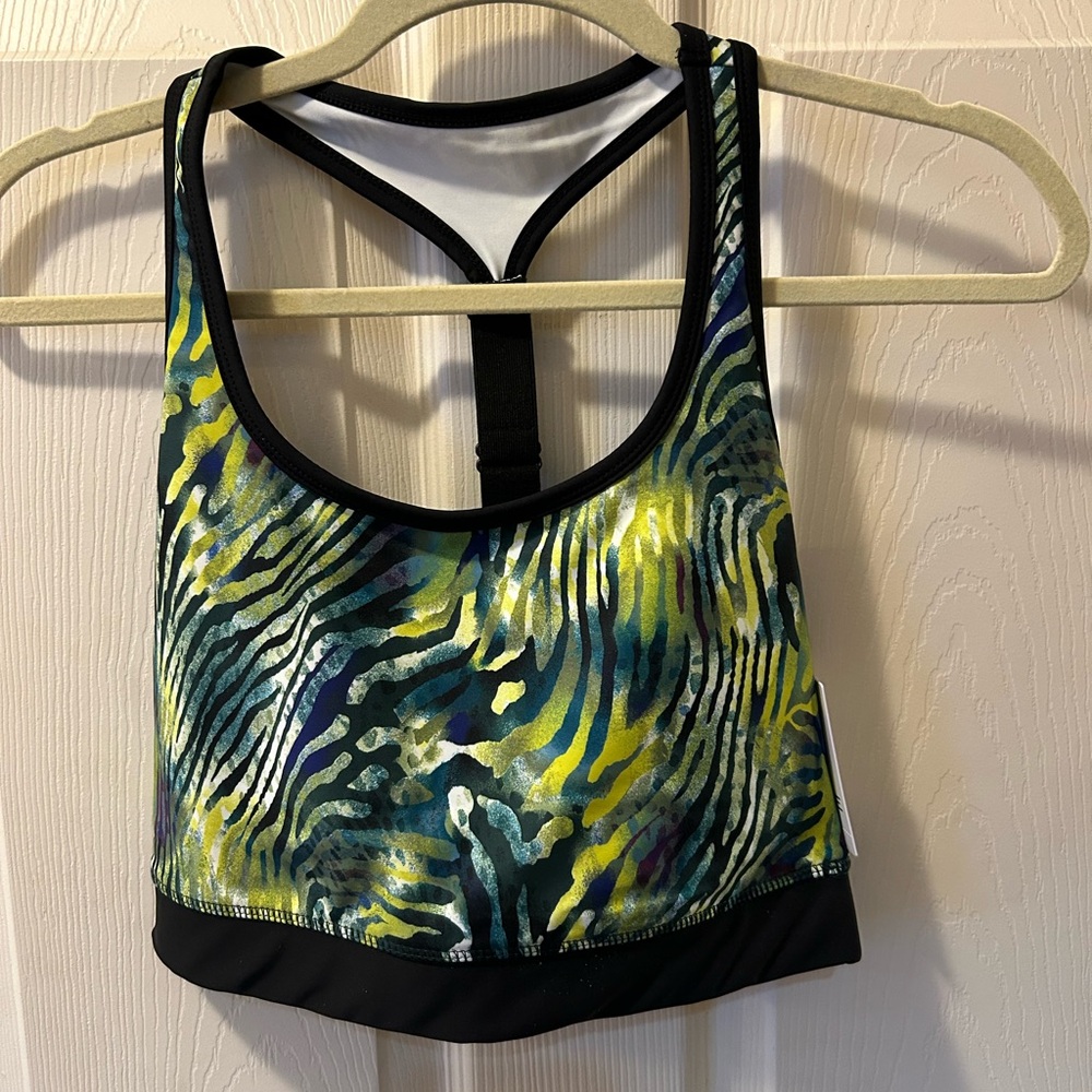 Josie Natori Size Medium Women's Multicolor Green Black Solstice Sports Bra NWT